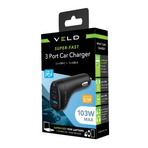 VC100JB – SUPER-FAST 3 PORT CAR CHARGER – 103W