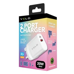 VEH20DW – ESSENTIAL 2 PORT WALL CHARGER – 20W