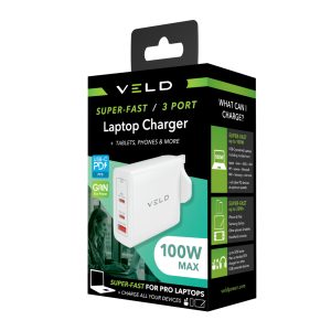 VHG100JW – SUPER-FAST 3 PORT LAPTOP CHARGER – 100W
